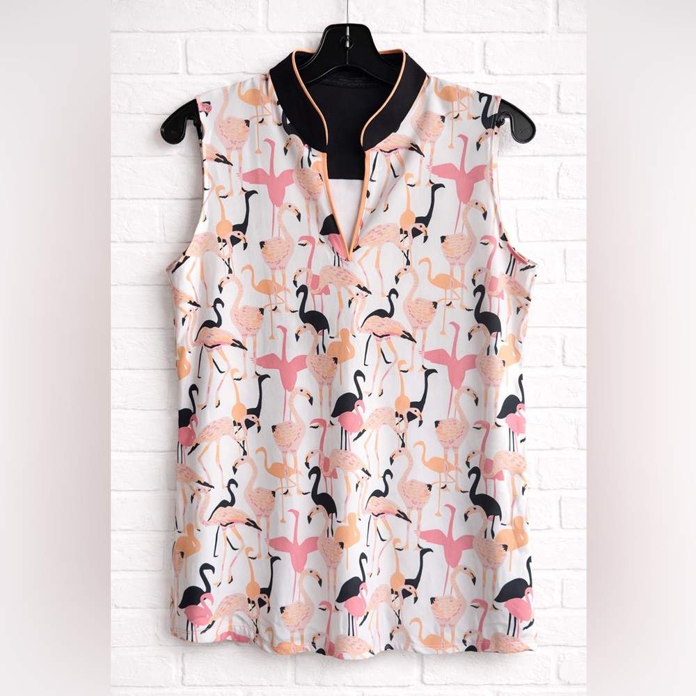 Lopez Flamingo Print Sleeveless Blouse Medium Tropical V-Neck Top